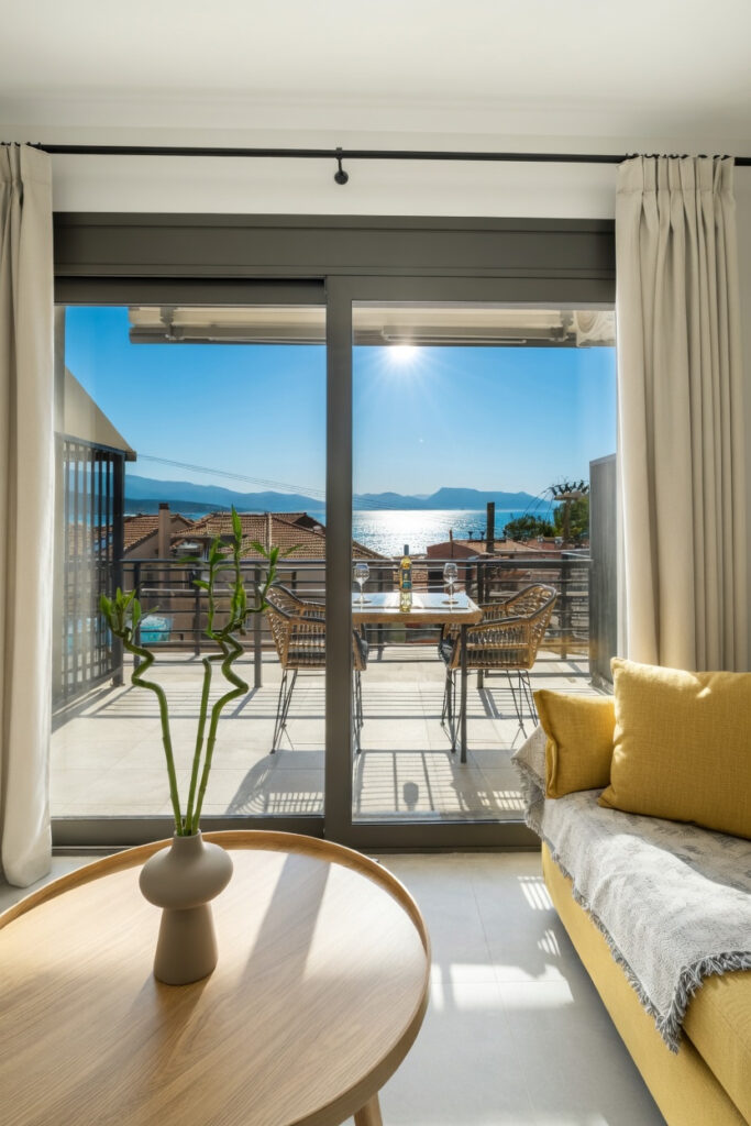 Luxury Poseidon Sea View Apartment featuring sea-facing terrace and elegant interiors.